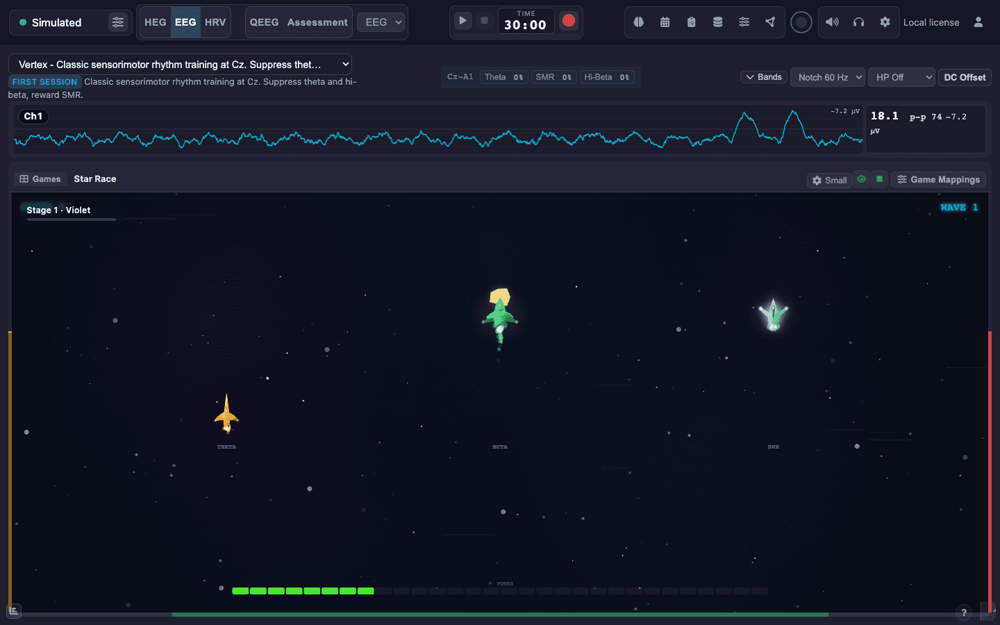 The nogn desktop app running a training game.
